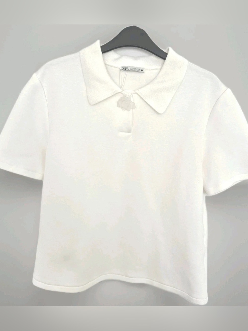 ZARA White Flower Button Polo Sz: M